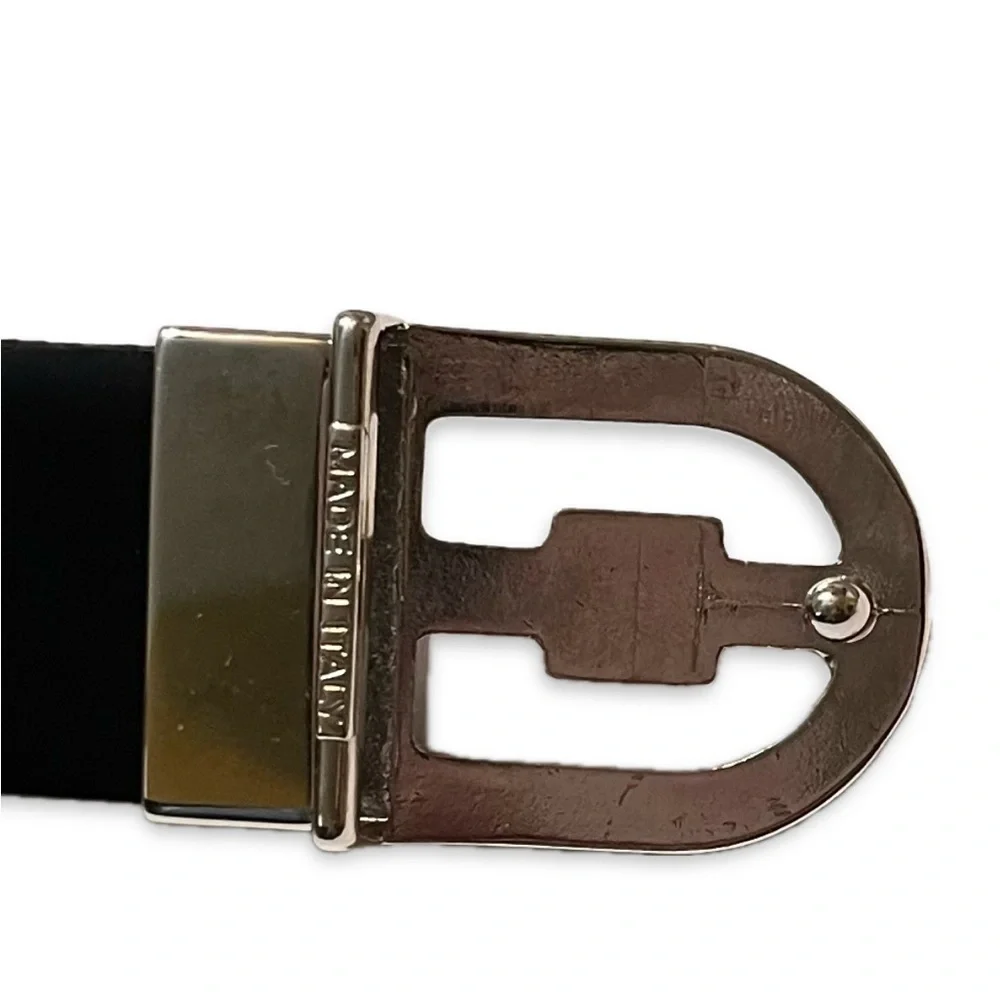 Pierre Cardin Reversible Leather Belt: Black/Brown, Silver Buckle, Size 38-42
